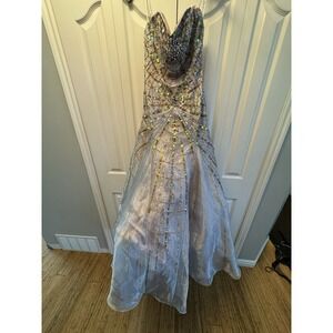 Vintage Tony Bowls Ice Beaded Strapless Princess Ball Gown Pageant Bridal Sz 10